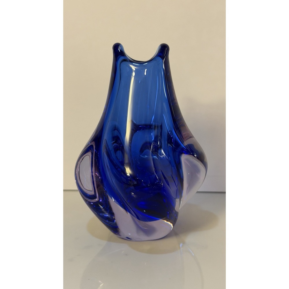 Vintage Czech Republic Art Glass Vase Miloslav Klinger 1960s Blue MCM4 1/2"